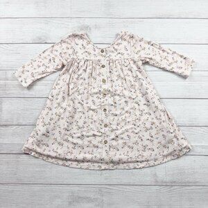 Omi Jo Girls Floral Swing Dress Cream Long Sleeve Button Front Viscose 6